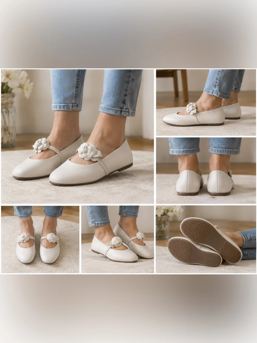 White Mountain Cream Braided Flower Mary Jane Flats